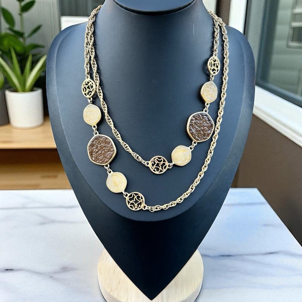 Sarah Coventry “Taste of Honey” Vintage Necklace Faux Amber 1974 Gold Tone 37”